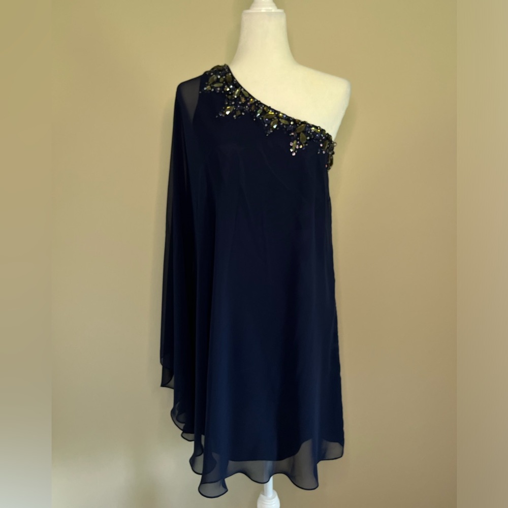 NWT Caché One Shoulder Navy Dress